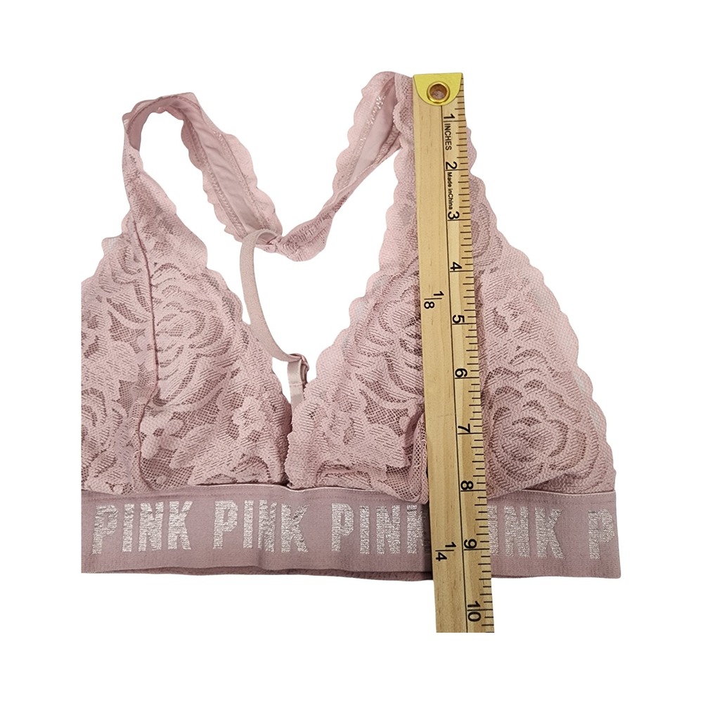 PINK by Victoria's Secret Lace Bralette Rose Pink‎ Racerback Logo Band S M - Picture 3 of 5